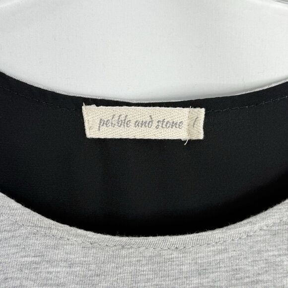 Pebble and Stone Gray Black Layered Tunic Top L Bow Tie Sides Asymmetrical Hem - Picture 9 of 16